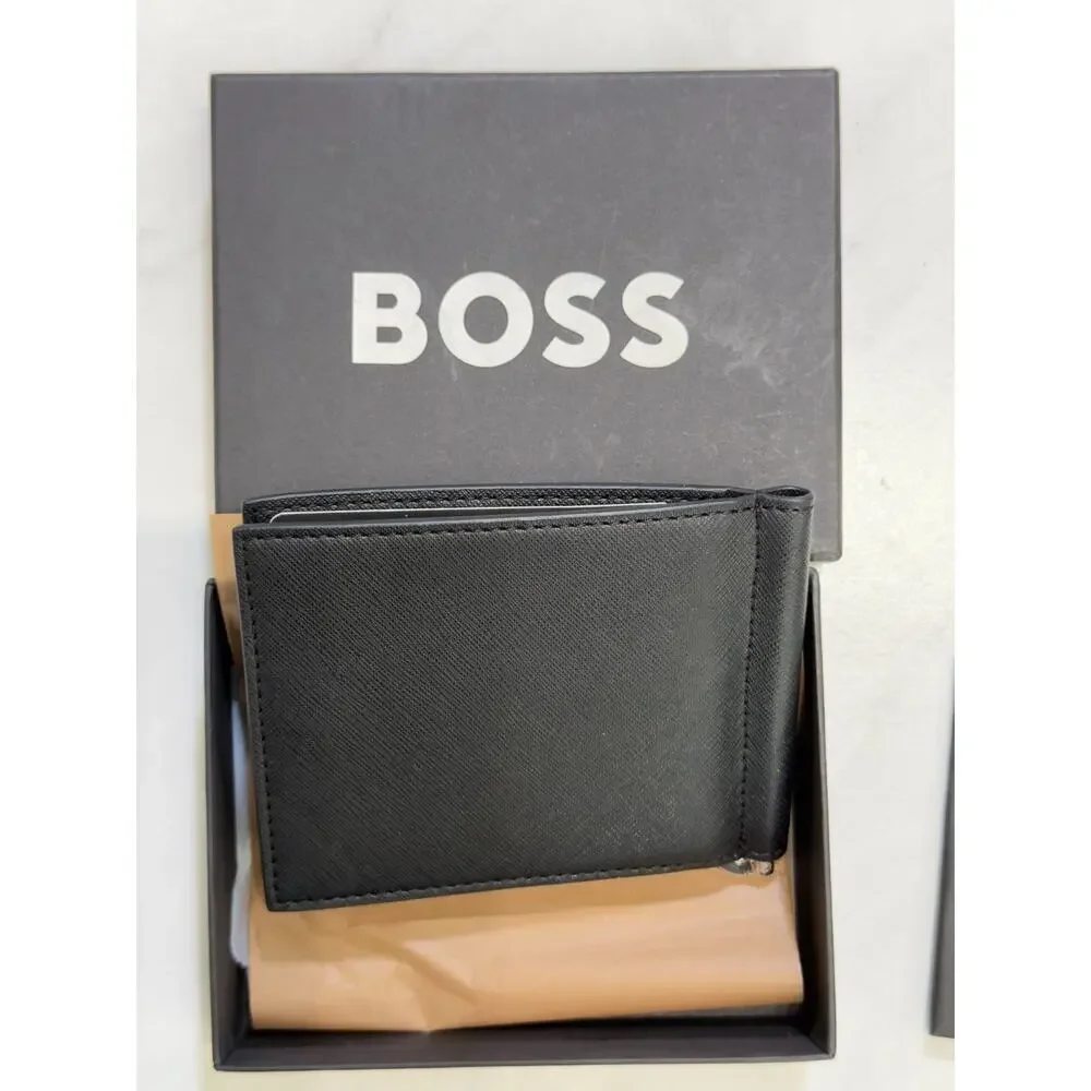 NWT BOSS Structured Folding Wallet w/ Money Clip, Black, $120 MSRP